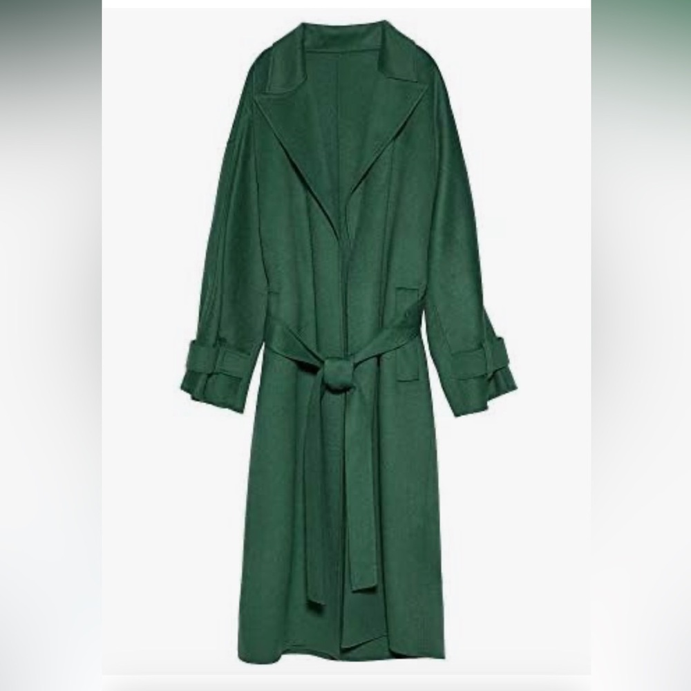 Green Zara Belted Wool Trench